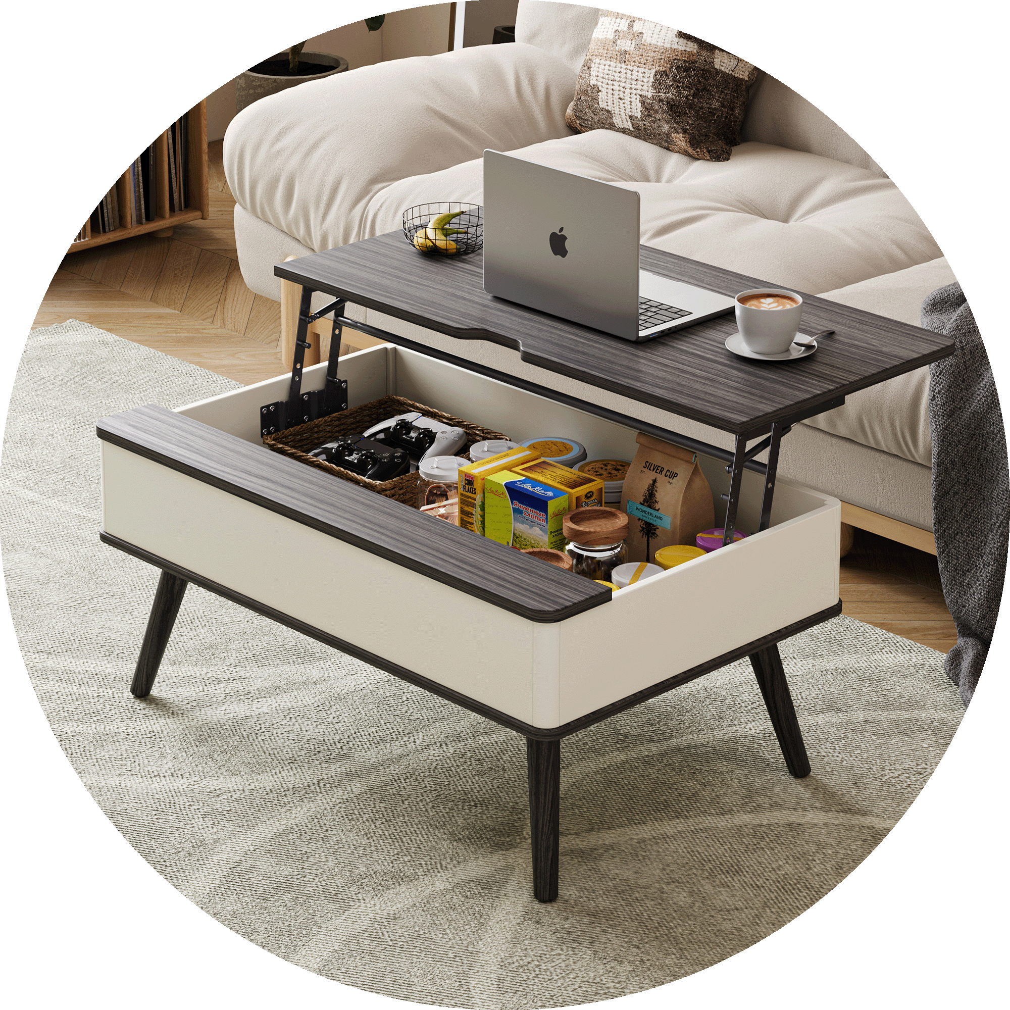 black coffee table with lift top
