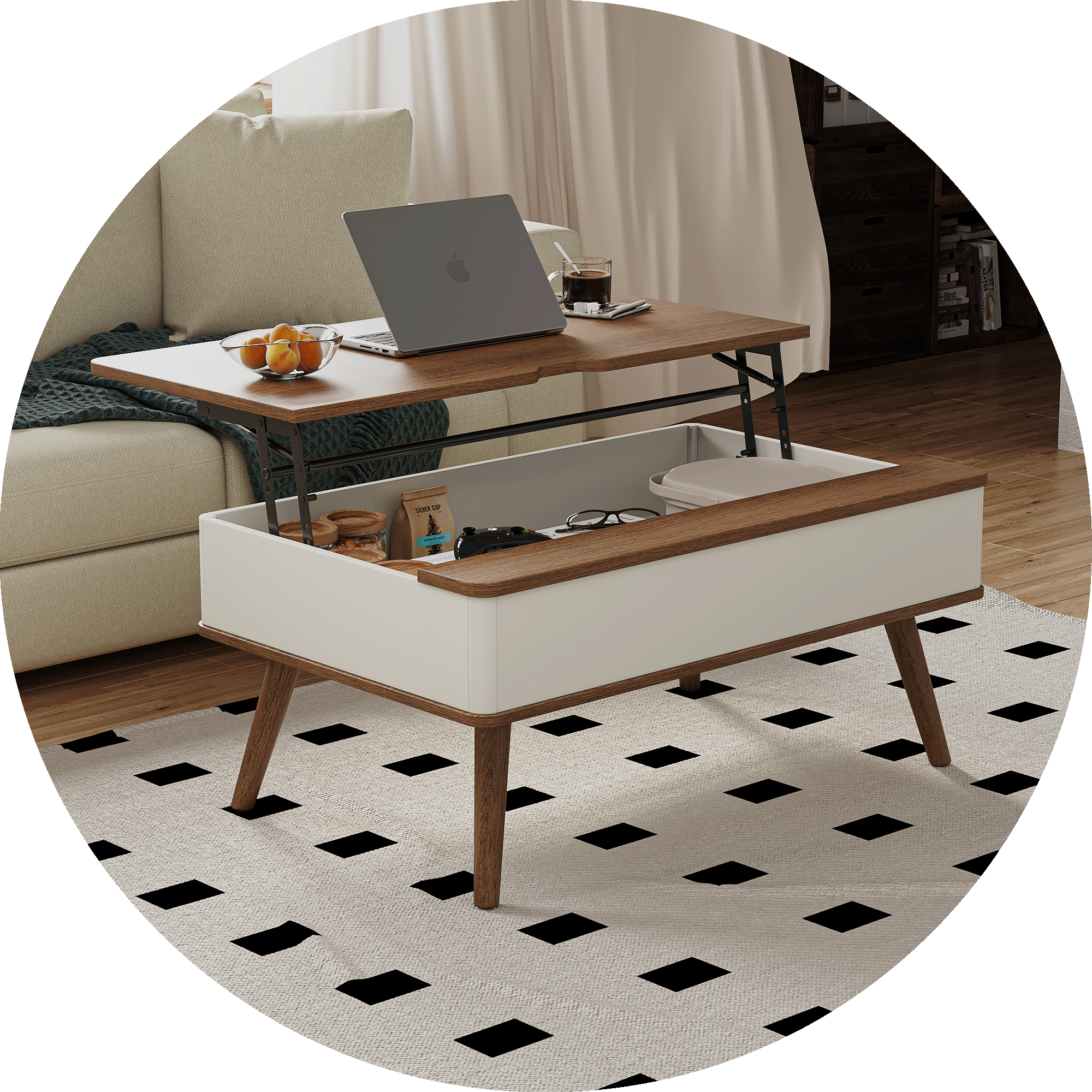brown and white coffee table