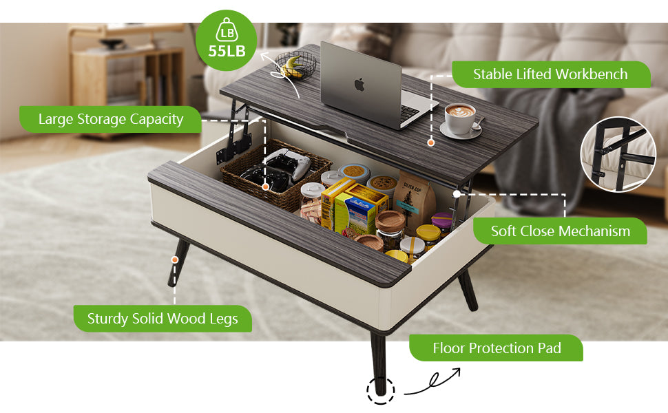 design details | aspvo black lift top coffee table with storage