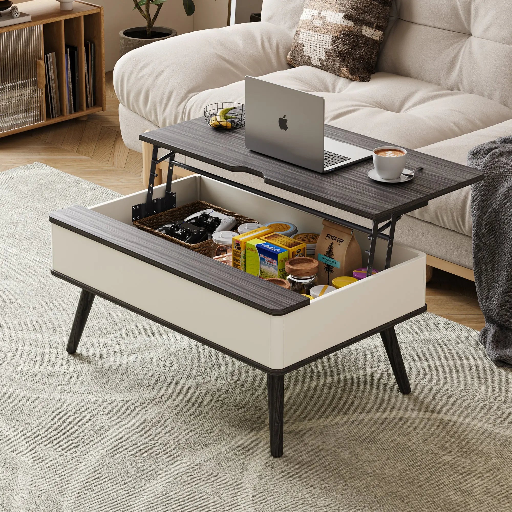 black and white lift top coffee table with storage - aspvo home