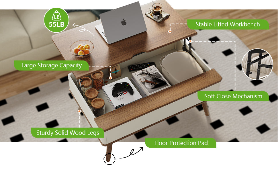 brown and white lift top coffee table | aspvo home