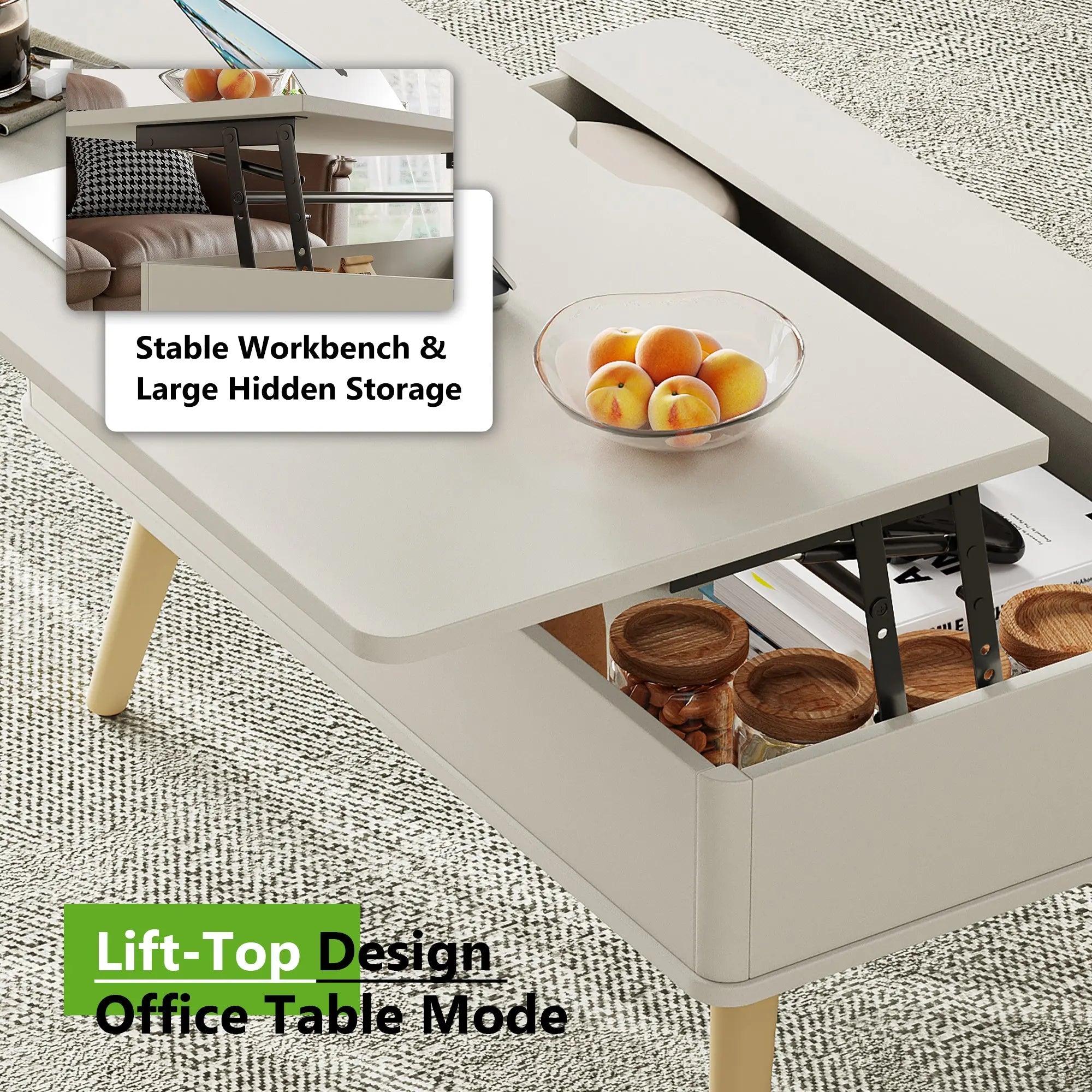 white lifting coffee table with concealed storage | aspvo home