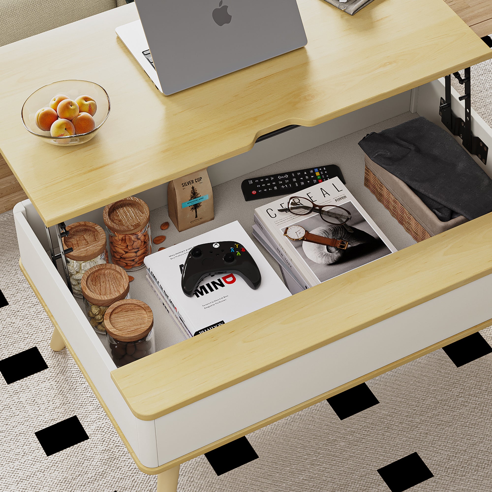 wood lift top coffee table with large storage | aspvo home